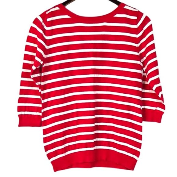 Old Navy Sweaters - Old Navy Red White Stripes 3/4 Sleeve Crewneck French Parisian Sweater Size M